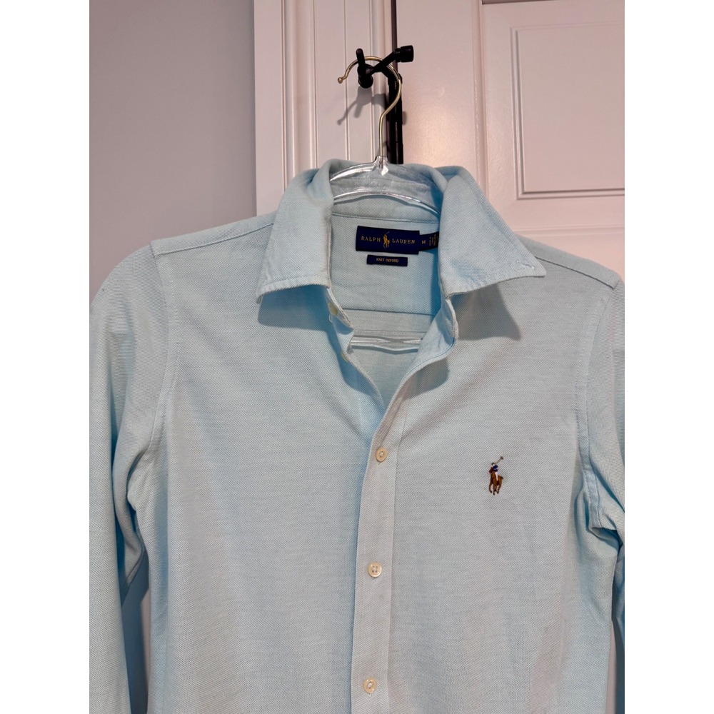 Ralph Lauren Knit Oxford Shirt Mens M Slim Light Blue Pony 100% Cotton 18x26 - Picture 6 of 13